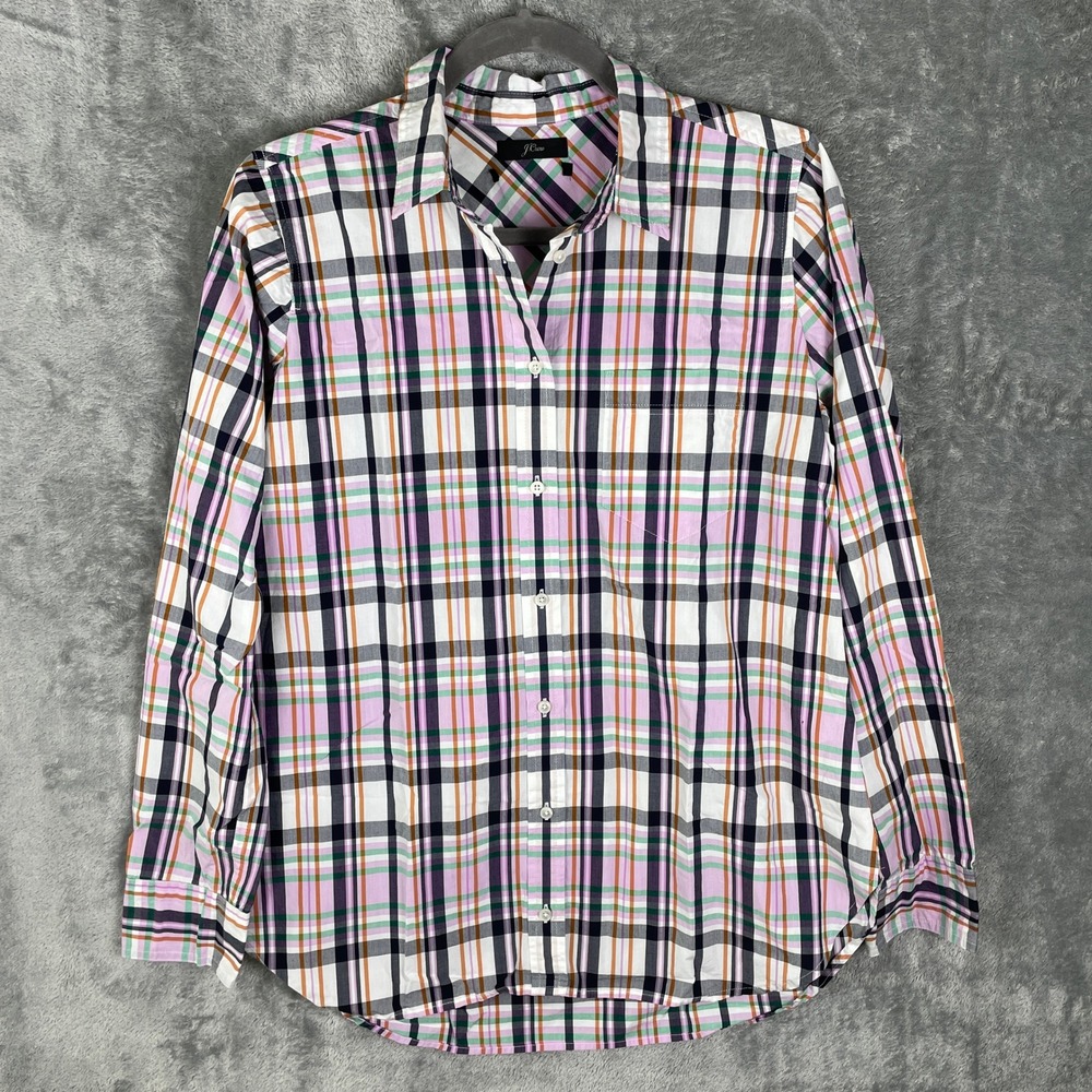 J.Crew Classic Fit Boy Shirt Womens 10 Pink Plaid Cotton VGUC L3025 SP19